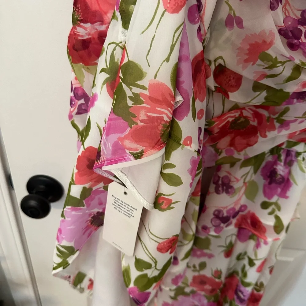 NWT Abercrombie & Fitch Floral Ruffle Strap High-Low Maxi Chiffon Dress medium